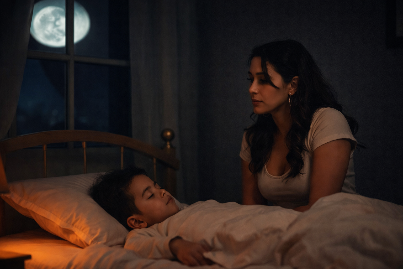 Mãe preocupada ao lado do filho